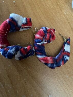 Twisted Fabric Hoop Earrings — Red, Navy & White